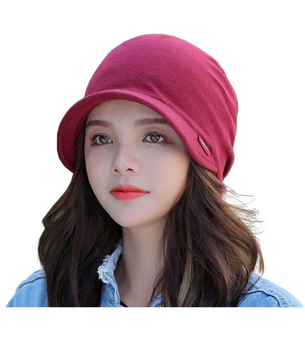 Skullies & Beanies Womens Slouchy Stretch Beanie Hat Turban Chemo Hat Cotton Beanie Visor Cap Baggy - C-wine Red - CU18ZTE5WK...