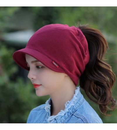 Skullies & Beanies Womens Slouchy Stretch Beanie Hat Turban Chemo Hat Cotton Beanie Visor Cap Baggy - C-wine Red - CU18ZTE5WK...