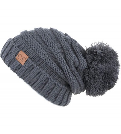 Skullies & Beanies Hatsandscarf CC Exclusives Unisex Oversized Slouchy Beanie with Pom (HAT-6242POM) --dark Mel Grey - CL18WE...