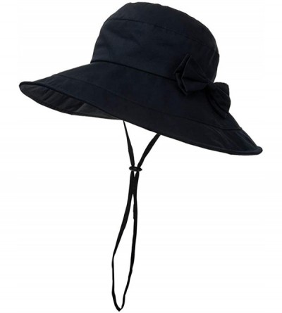 Sun Hats Womens Packable Bucket Travel Cotton SPF Sun Hat Chin Strap SPF Fishing Bonnet 56-58cm - Navy_69038 - C918SO7D9H3 $1...