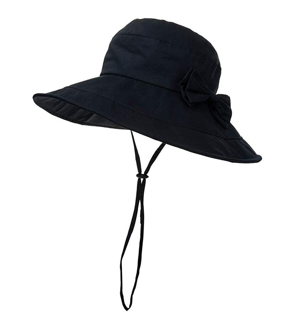 Sun Hats Womens Packable Bucket Travel Cotton SPF Sun Hat Chin Strap SPF Fishing Bonnet 56-58cm - Navy_69038 - C918SO7D9H3 $1...