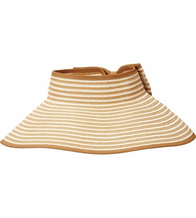 Visors Women's Wide Brim Straw Sun Visor - Tan/White Stripe - CQ18WOX47ZE $12.24