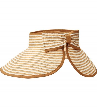 Visors Women's Wide Brim Straw Sun Visor - Tan/White Stripe - CQ18WOX47ZE $12.24