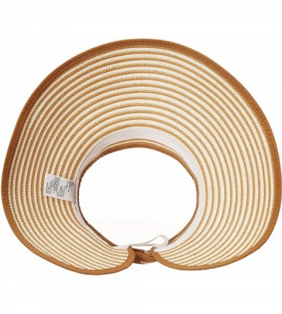 Visors Women's Wide Brim Straw Sun Visor - Tan/White Stripe - CQ18WOX47ZE $12.24