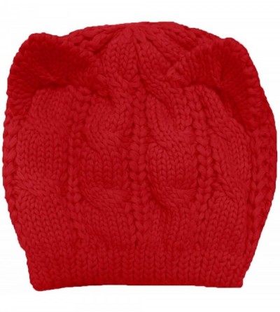 Skullies & Beanies Women Men Girls Boys Teens Cute Cat Ear Knit Cable Rib Hat Cap Beanie - Kitten Red - C412LOYC5I7 $14.49