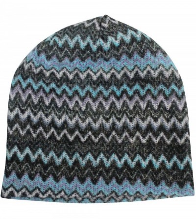 Skullies & Beanies Blue & Gray Chevron Stripe Knit Slouchy Beanie Cap Hat - CM11TT3GIQL $15.07