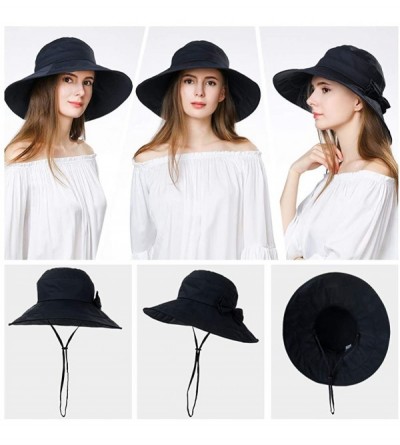 Sun Hats Womens Packable Bucket Travel Cotton SPF Sun Hat Chin Strap SPF Fishing Bonnet 56-58cm - Navy_69038 - C918SO7D9H3 $1...