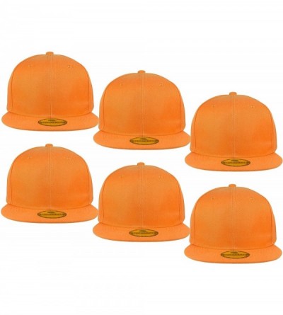 Baseball Caps Plain Blank Flat Brim Adjustable Snapback Baseball Caps LOT 6 Pack - Orange - C618WE8AOCX $17.72