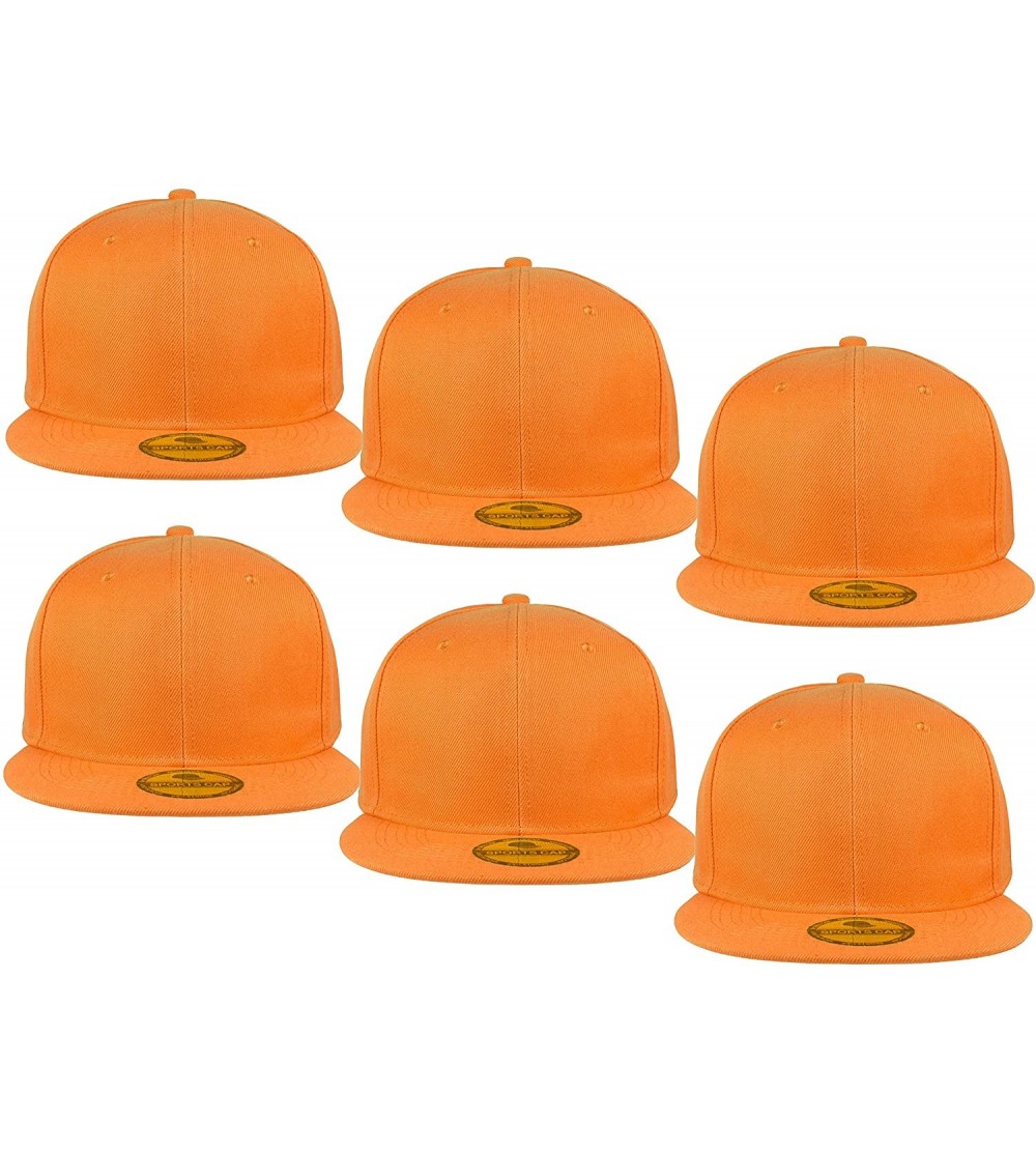 Baseball Caps Plain Blank Flat Brim Adjustable Snapback Baseball Caps LOT 6 Pack - Orange - C618WE8AOCX $17.72