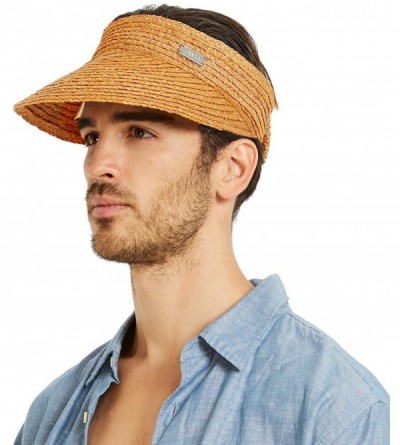 Sun Hats Raffia Straw Braid Visor Hat- UPF 50+ Wide Brim Roll Up Foldable Sun Cap - Tan - CV18U6CRWI8 $18.10