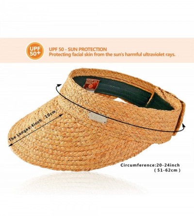 Sun Hats Raffia Straw Braid Visor Hat- UPF 50+ Wide Brim Roll Up Foldable Sun Cap - Tan - CV18U6CRWI8 $18.10