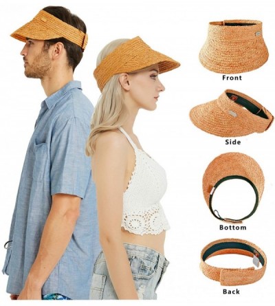 Sun Hats Raffia Straw Braid Visor Hat- UPF 50+ Wide Brim Roll Up Foldable Sun Cap - Tan - CV18U6CRWI8 $18.10