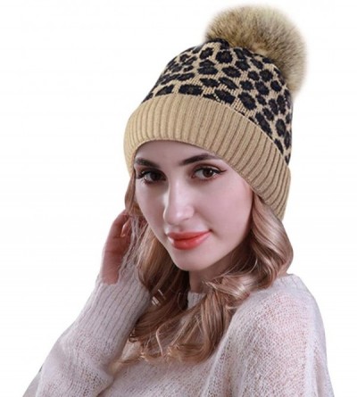 Skullies & Beanies Winter Beanie Hats for Womens Slouchy Leopard Animal Knit Skull Cap Vintage Cheetah Print Head Cover - Z-k...