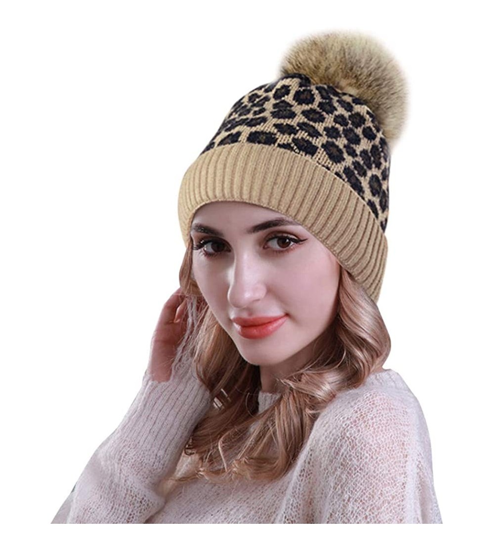 Skullies & Beanies Winter Beanie Hats for Womens Slouchy Leopard Animal Knit Skull Cap Vintage Cheetah Print Head Cover - Z-k...