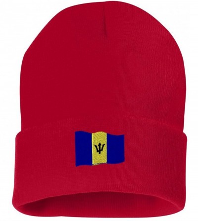 Skullies & Beanies Barbados Flag Custom Personalized Embroidery Embroidered Beanie - Red - CH12OCNU59U $13.38