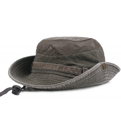 Sun Hats Mens Cotton Bucket Hat Summer Outdoor Boonie Climbing Mesh Breathable Sunshade Cap - Army Green - CR18DZZ80TW $13.64