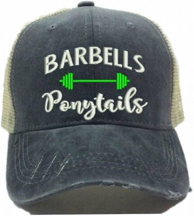 Baseball Caps Barbells Ponytails 2 Adult Custom Distressed Trucker Hat Women Funny Workout Ball Cap - Lime Green - C118E6L9D4...