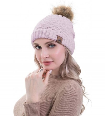 Skullies & Beanies Women Winter Knit Beanie with Fur Pompom Slouchy Cozy Warm Hat Girl Oversize Stretchy Snowboarding Ski Cap...