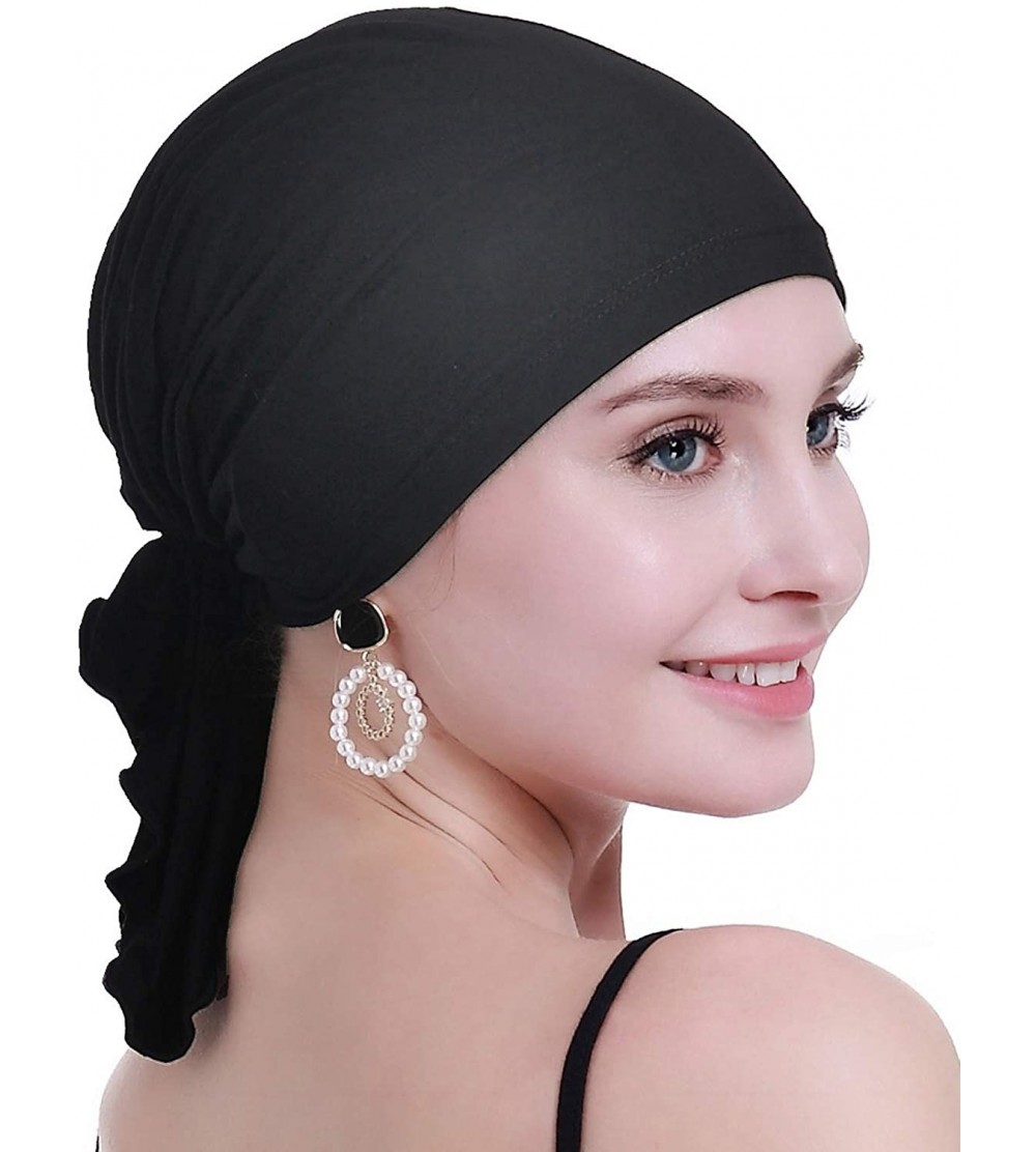 Skullies & Beanies Bamboo Chemo Headscarf for Women Hair Loss - Cancer Slip On Headwear Turbans Sealed Packaging - Bamboo Bla...