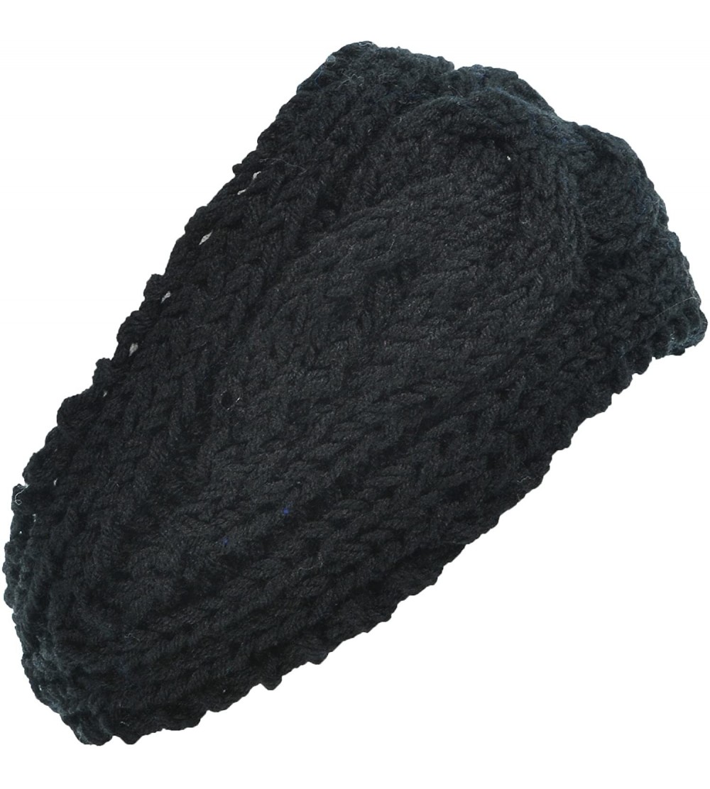 Cold Weather Headbands Women's Cable Knitted Headband Headwrap Adjustable Buttons - Black. - CE12GUFUZZP $10.26