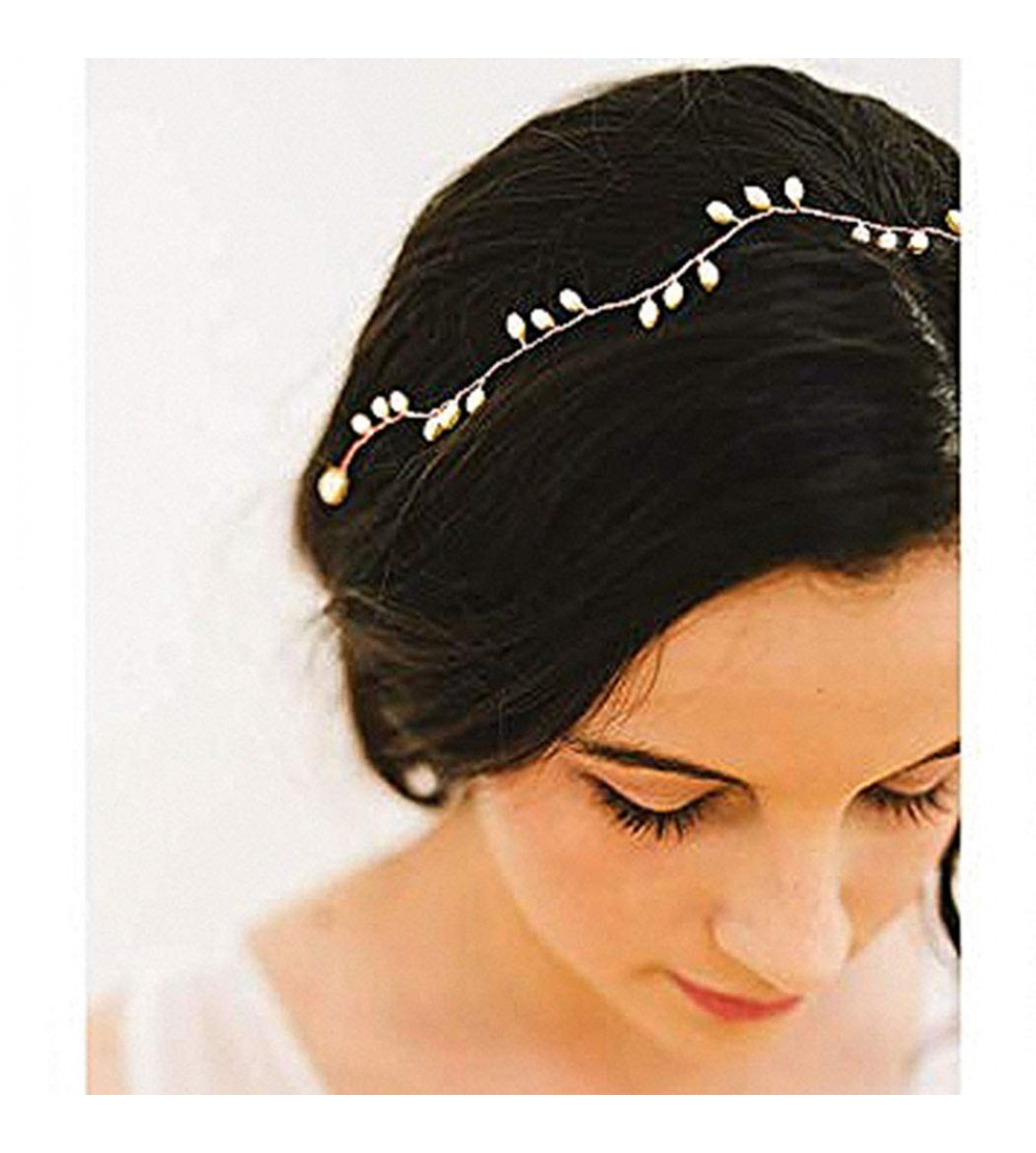 Headbands Bride Wedding Headband Pearl Hair Vine Bridal Hair Accessories for Women(Rose Gold) - Rose Gold - C718OZA3K60 $8.51