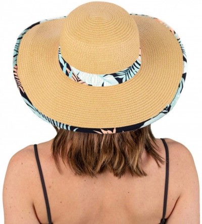 Sun Hats Womens Fabric Patterned Print Brim Adjustable Beach Floppy Sun Hat - Tropical - Navy - CM18Q0T8DOK $13.56