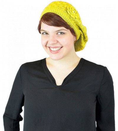 Berets Women's Without Flower Accented Stretch French Beret Hat - Yellow-iii - CA1272JPZML $12.34