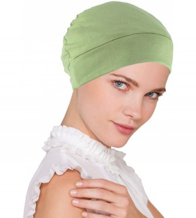 Skullies & Beanies Womens Soft Comfy Chemo Cap and Sleep Turban- Hat Liner for Cancer Hair Loss - 10- Sage Green - CC186A8XGT...