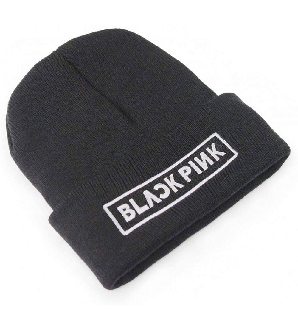 Skullies & Beanies Kpop Logo Beanie 3D Embroidery Knit Beanie hat with lomo Cards - Blackpink - CH188WQTINC $12.39