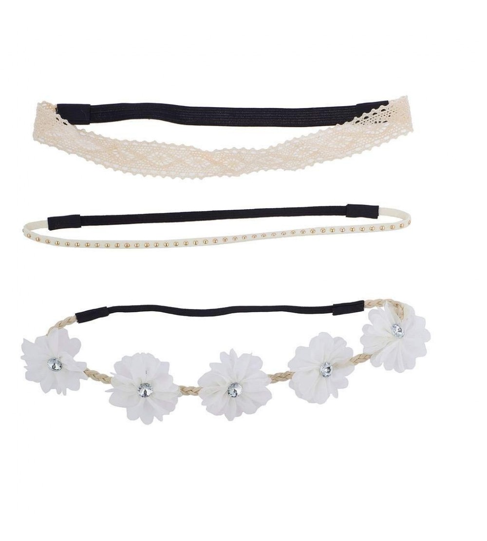 Headbands Crochet Suede Studded Flower Rhinestone Headband Set (3pc) - White - CG17XX6C6Z7 $10.69