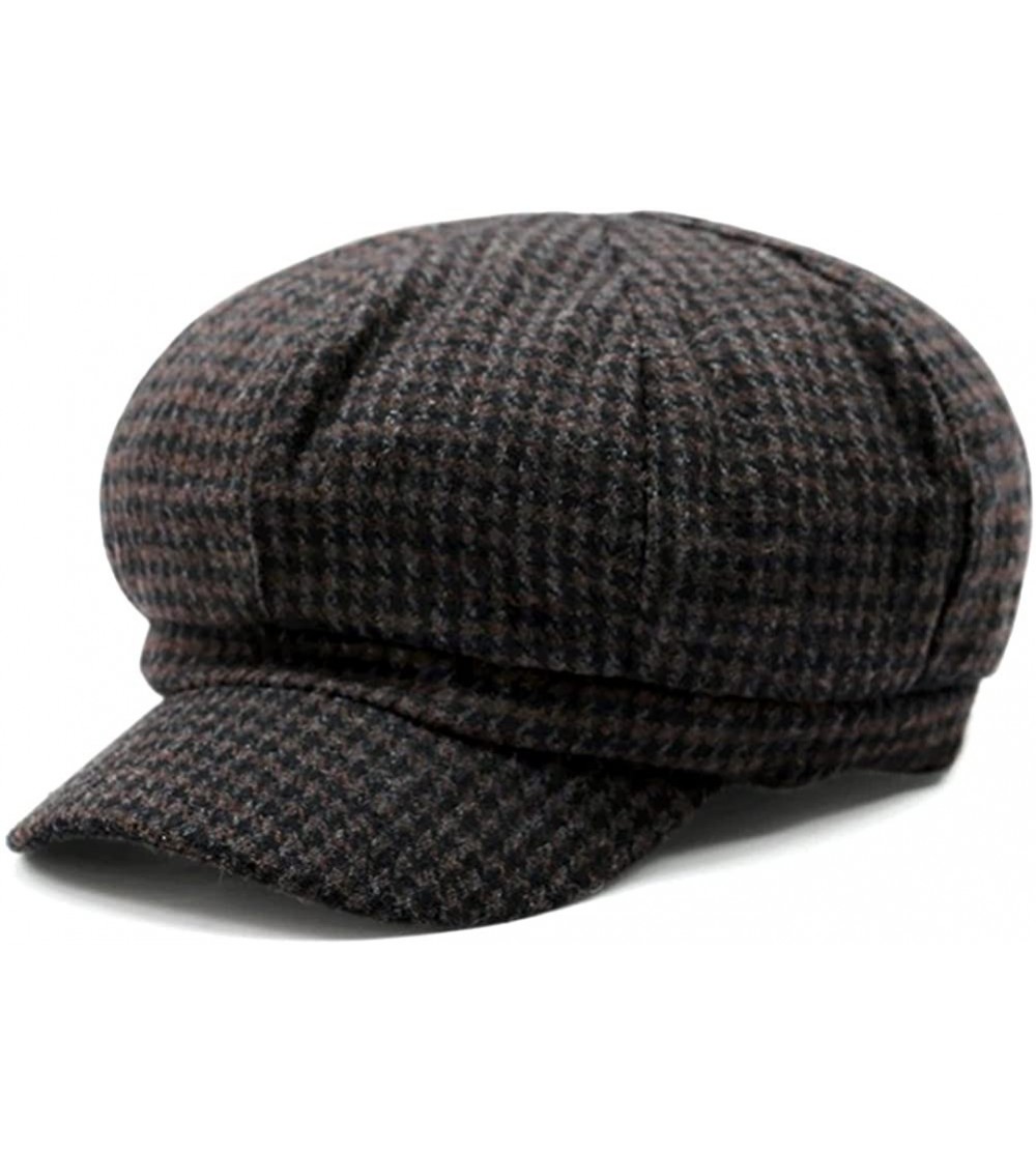 Newsboy Caps Women Newsboy Cap Check Houndstooth Tartan Plaid Pattern - Black and Brown Ffh370s15 - CG184NQKW8K $16.77