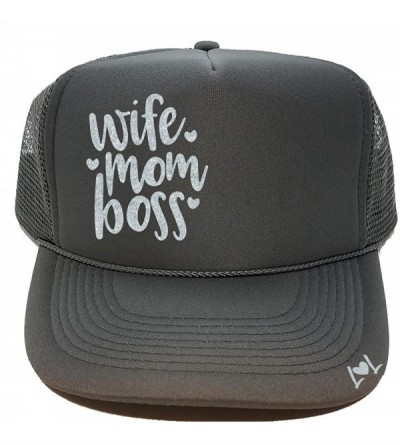 Baseball Caps Wife Mom Boss - Glitter Trucker Hat (Custom) - Charcoal - C01887LTSQ8 $42.32