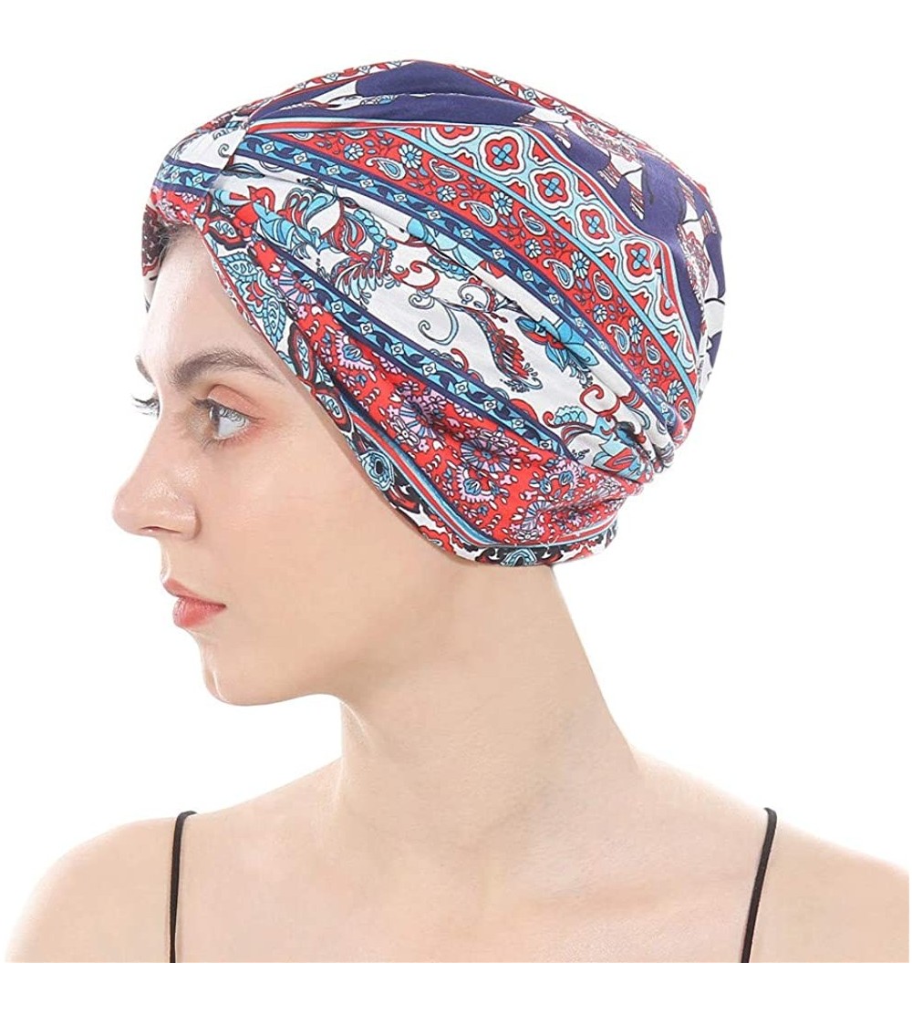 Skullies & Beanies Cotton Turbans Satin Liner Double-Layered Beanie Chemo Cap Sleep Bonnet - Red - CO18RWXY2CS $11.72