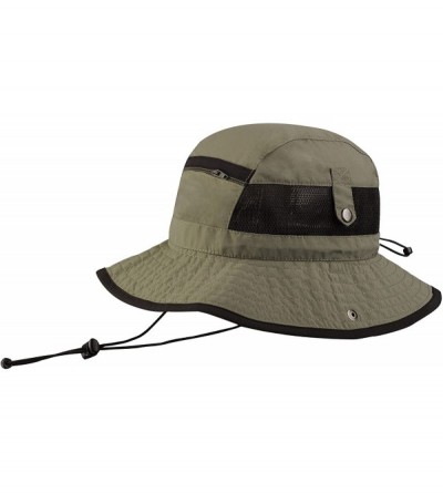 Bucket Hats Taslon UV Bucket Hat with Snaps Brim and Mesh Side Panel - Olive/Black - CQ11LV4GRNZ $11.61