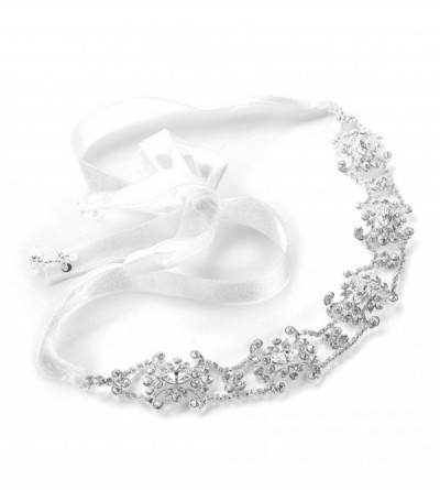Headbands Vintage Crystal Bridal for Women- Wedding Hair Accessories for Bride- White Ribbon - CJ12NS3QBUQ $42.11