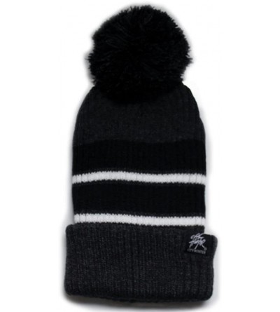 Skullies & Beanies Sk907 Stripe Vertical Ribbed Pom Beanie - Grey/Black - CZ11GHE7F49 $14.66