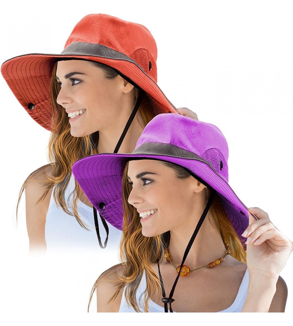 Sun Hats 2 Pieces Women's Outdoor Sun Hat UV Protection Foldable Mesh Wide Brim Beach Fishing Cap - Purple- Orange - CX18RGMS...