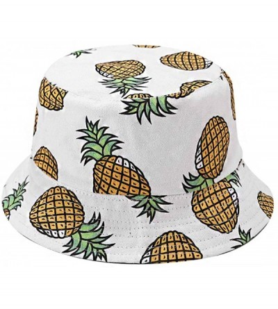 Bucket Hats Reversible Cotton Bucket Hat Multicolored Fisherman Cap Packable Sun Hat - White Pineapple - CS196EZXGGI $27.59