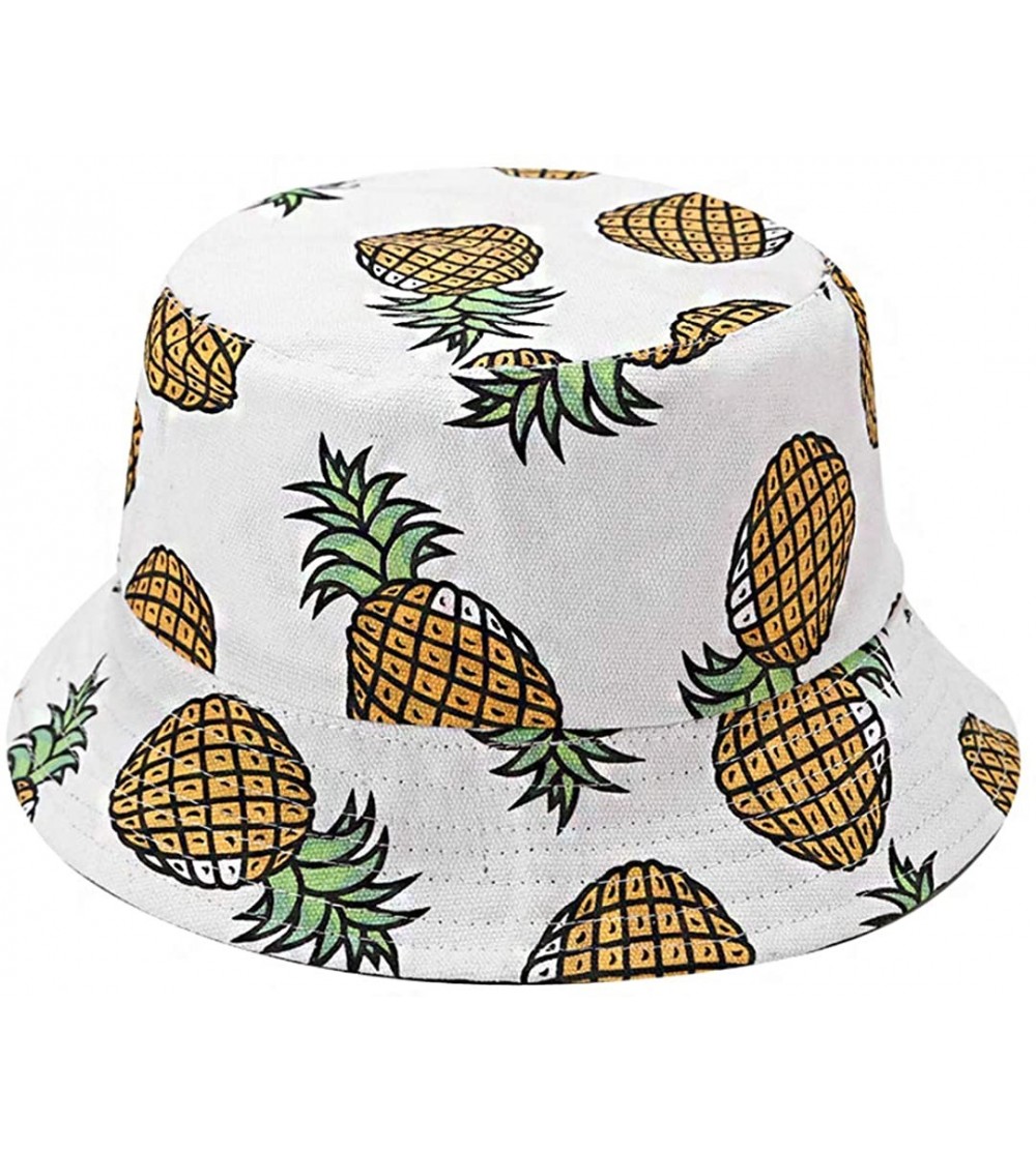 Bucket Hats Reversible Cotton Bucket Hat Multicolored Fisherman Cap Packable Sun Hat - White Pineapple - CS196EZXGGI $10.11