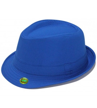 Fedoras Plain Color Fedora Short Upturn Brim Hat FFH312BLK - Blue - CU12NT5PFYN $9.53