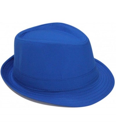 Fedoras Plain Color Fedora Short Upturn Brim Hat FFH312BLK - Blue - CU12NT5PFYN $9.53