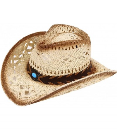 Cowboy Hats Men/Women's Western Cowboy Straw Hat with Shapeable Brim - Beige_bead - CH12E3XQMWL $42.06