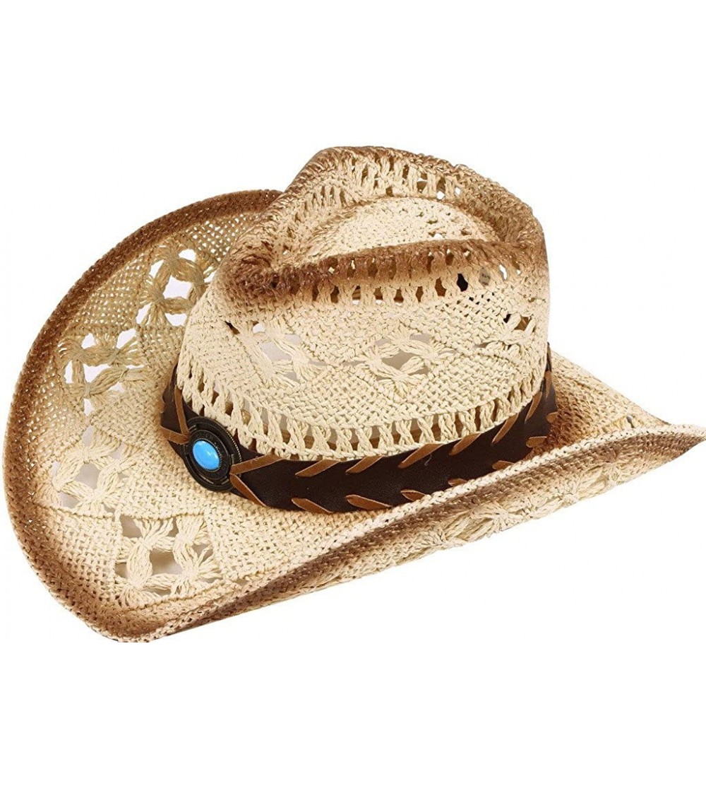 Cowboy Hats Men/Women's Western Cowboy Straw Hat with Shapeable Brim - Beige_bead - CH12E3XQMWL $27.12