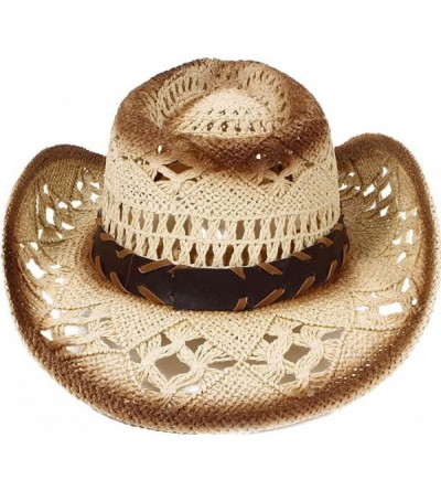 Cowboy Hats Men/Women's Western Cowboy Straw Hat with Shapeable Brim - Beige_bead - CH12E3XQMWL $27.12