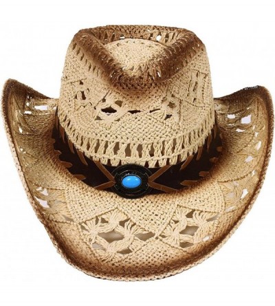 Cowboy Hats Men/Women's Western Cowboy Straw Hat with Shapeable Brim - Beige_bead - CH12E3XQMWL $27.12