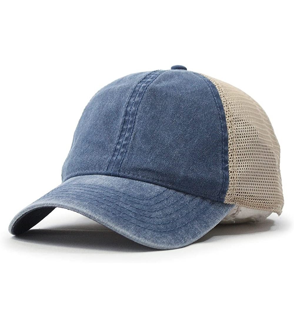 Baseball Caps Vintage Washed Cotton Soft Mesh Adjustable Baseball Cap - Navy/Navy/Khaki - CL12H3N27M7 $11.98