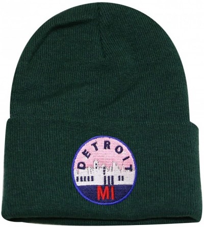 Skullies & Beanies Sk901 Detroit Patch Basic Winter Ski Beanie Hat - Hunter Green - CQ186EIOIQE $15.61