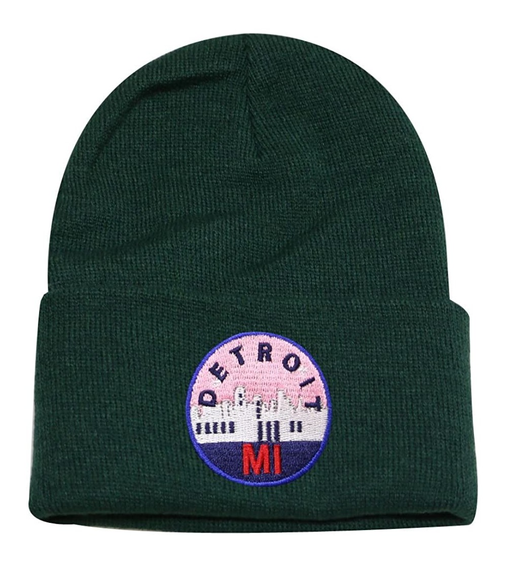 Skullies & Beanies Sk901 Detroit Patch Basic Winter Ski Beanie Hat - Hunter Green - CQ186EIOIQE $15.61