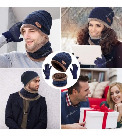 Skullies & Beanies Winter Knit Beanie Hat Neck Warmer Scarf and Touch Screen Gloves Set 2/3 Pcs Fleece Lined Skull Cap for Me...