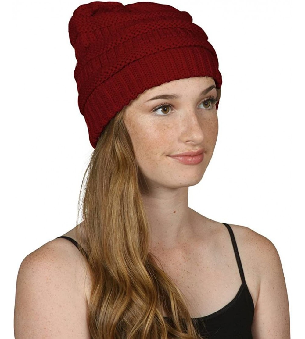 Skullies & Beanies Two Tone Chunky Soft Marled Knit Soft Beanie - Burgundy - CR12LZTIO9P $11.07